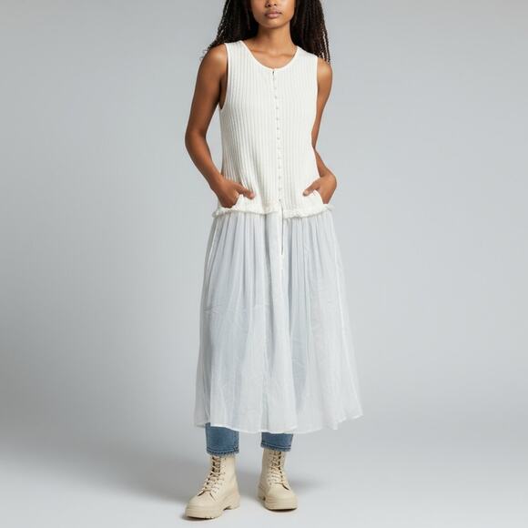 Free People Twice As Nice Maxi Top NWT Women's Sz L Ivory Boho Festival Grunge - Picture 1 of 9